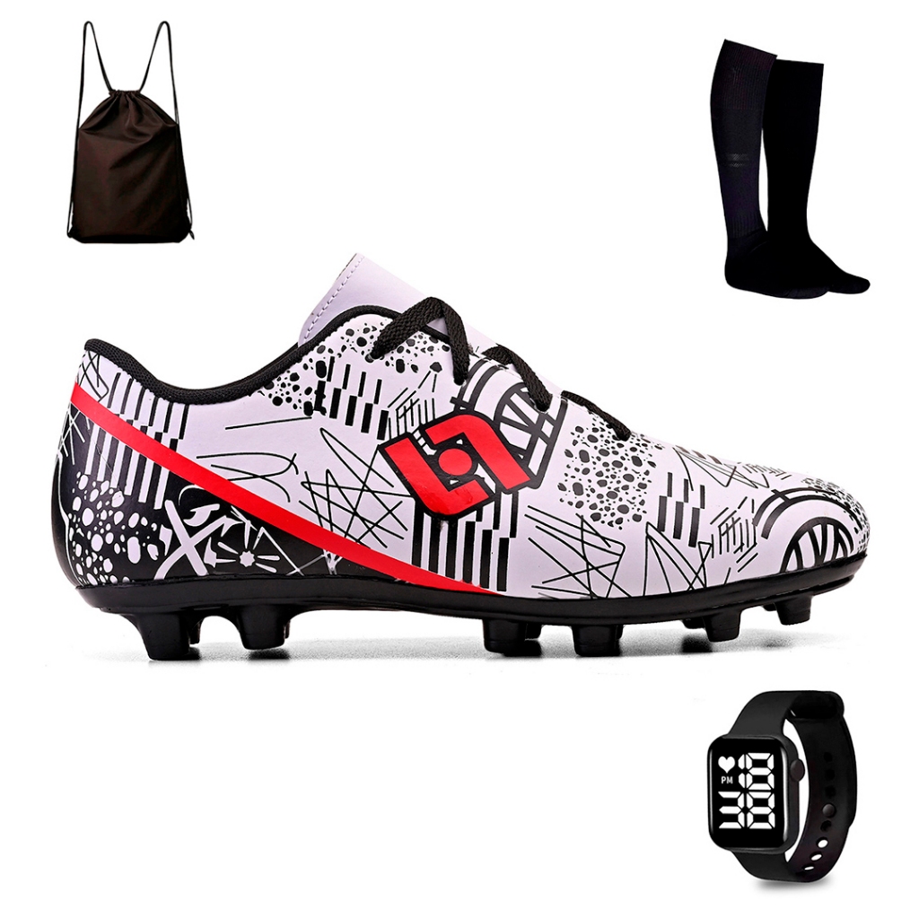 Kit Chuteira Masculina Adulto Trava Futebol Campo Costurada + Mochila Meiao e Relogio em Oferta na Shopee
