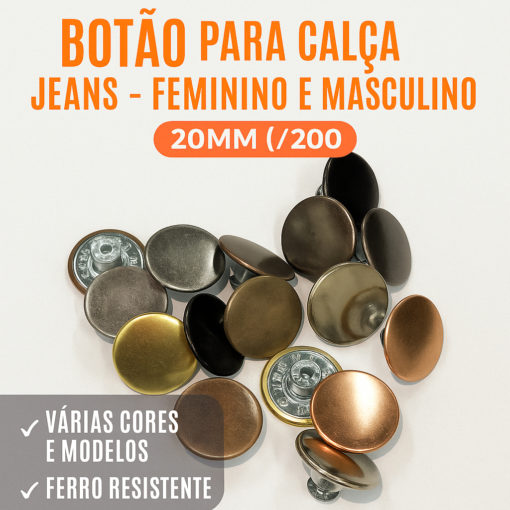 Botões para Jeans 20 mm (/200) - Nacional - Pacote com 50, 100, 200 ou 300 unidades