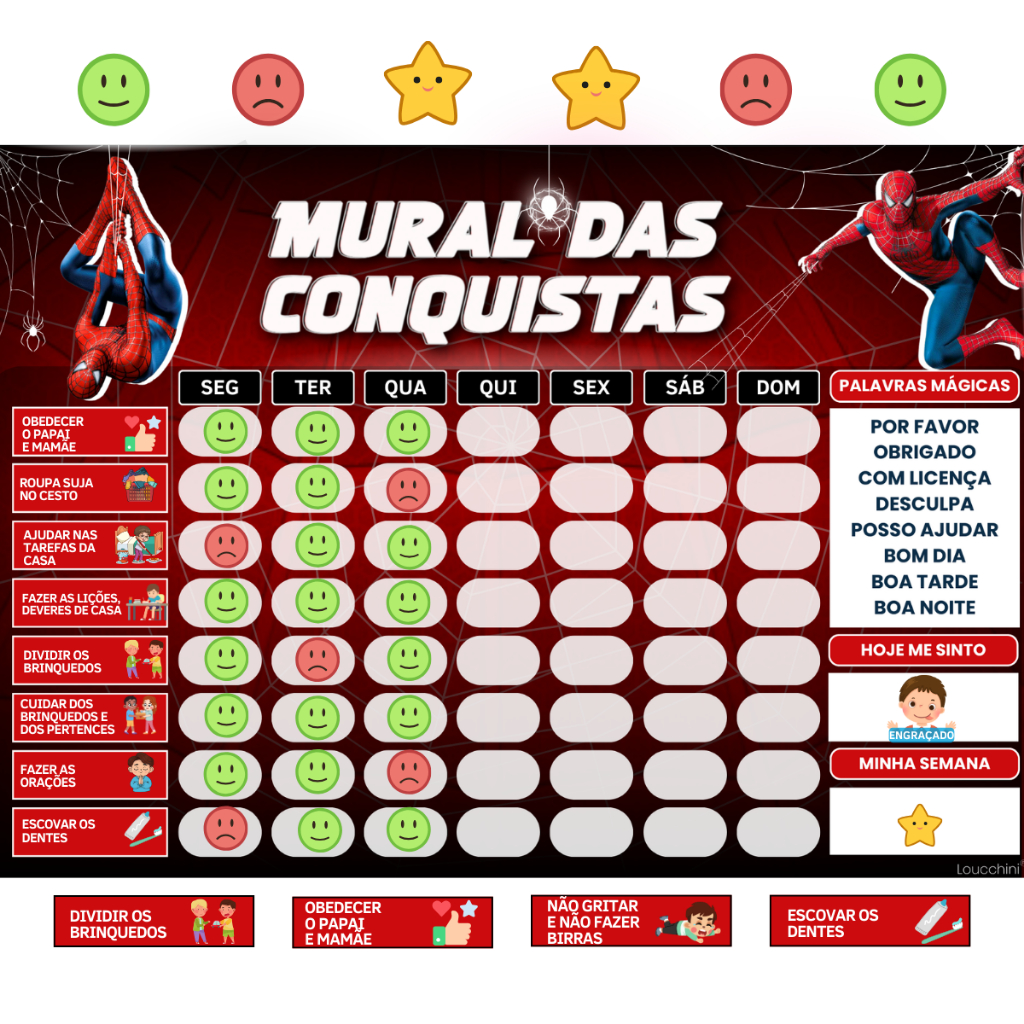 Quadro Rotina Diária Infantil Tema Herói Homem-aranha Marvel 22X30CM