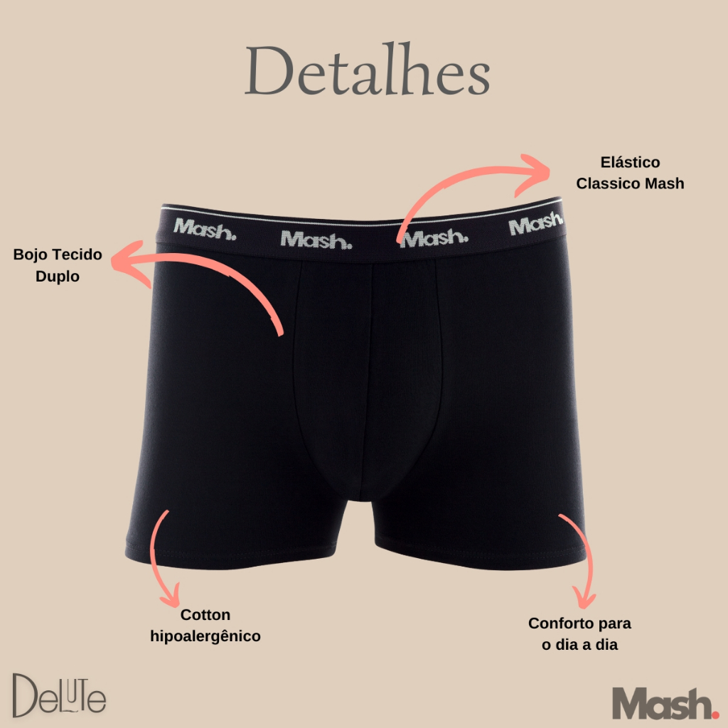 Detalhes do Kit 4 Cuecas Boxer Masculina Plus Size Mash Algodao Conforto Para Uso Diario