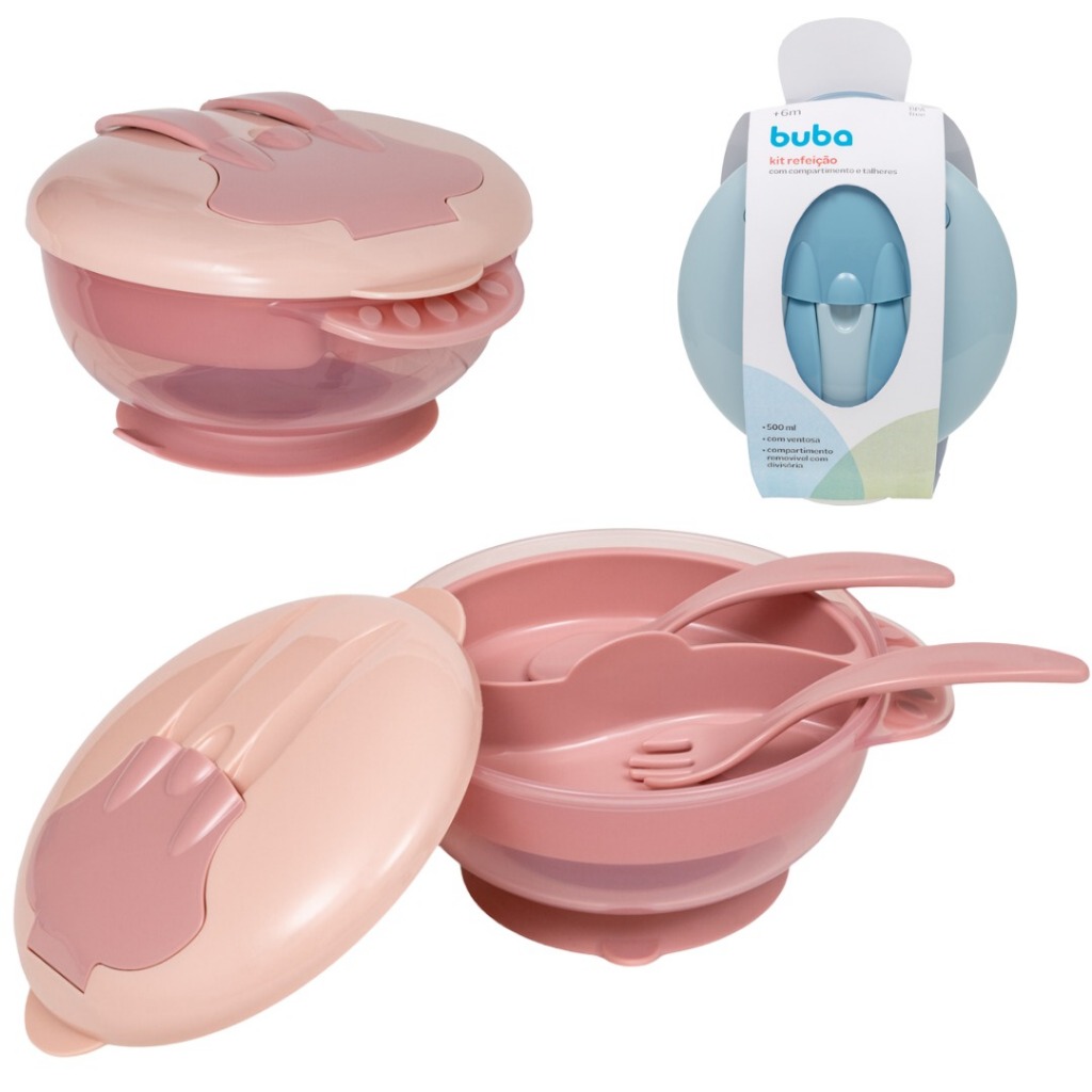 Bowl Infantil com Compartimento e Talheres | Kit Refeição Buba para Viagem em Oferta na Shopee