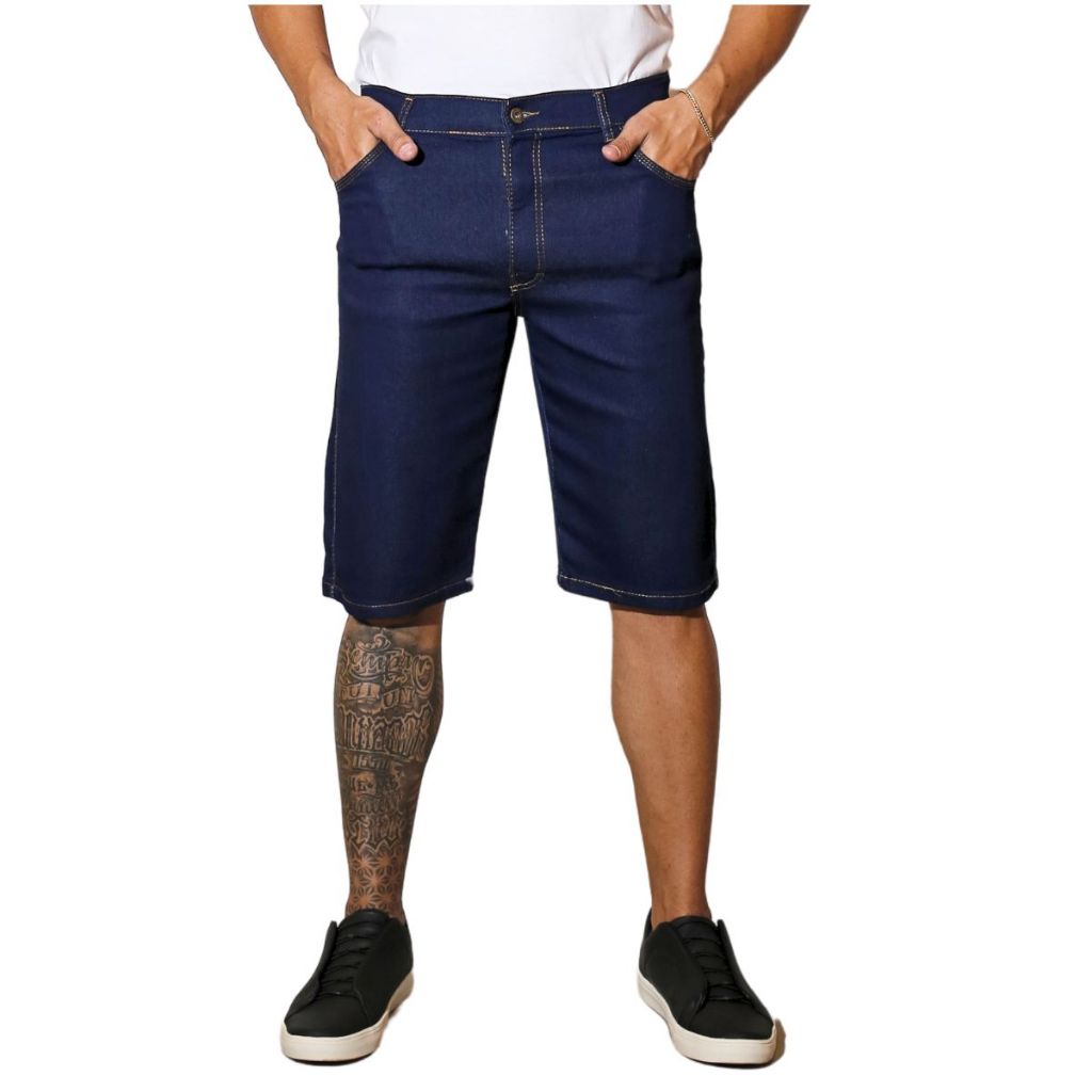 Bermuda Jeans Masculina Azul Tradicional Com Elastano Short Direto da Fábrica Preço Promocional