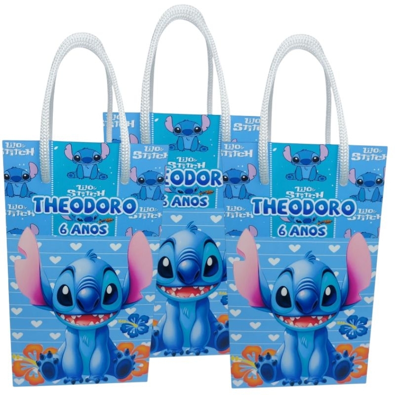 Sacolinha Personalizada Stitch para lembrancinha festa de aniversário/ Papel Fotográfico