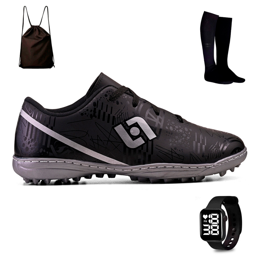 Kit Chuteira Masculina Society Campo Sintetico Futebol Costurada + Mochila Meiao e Relogio em Oferta na Shopee
