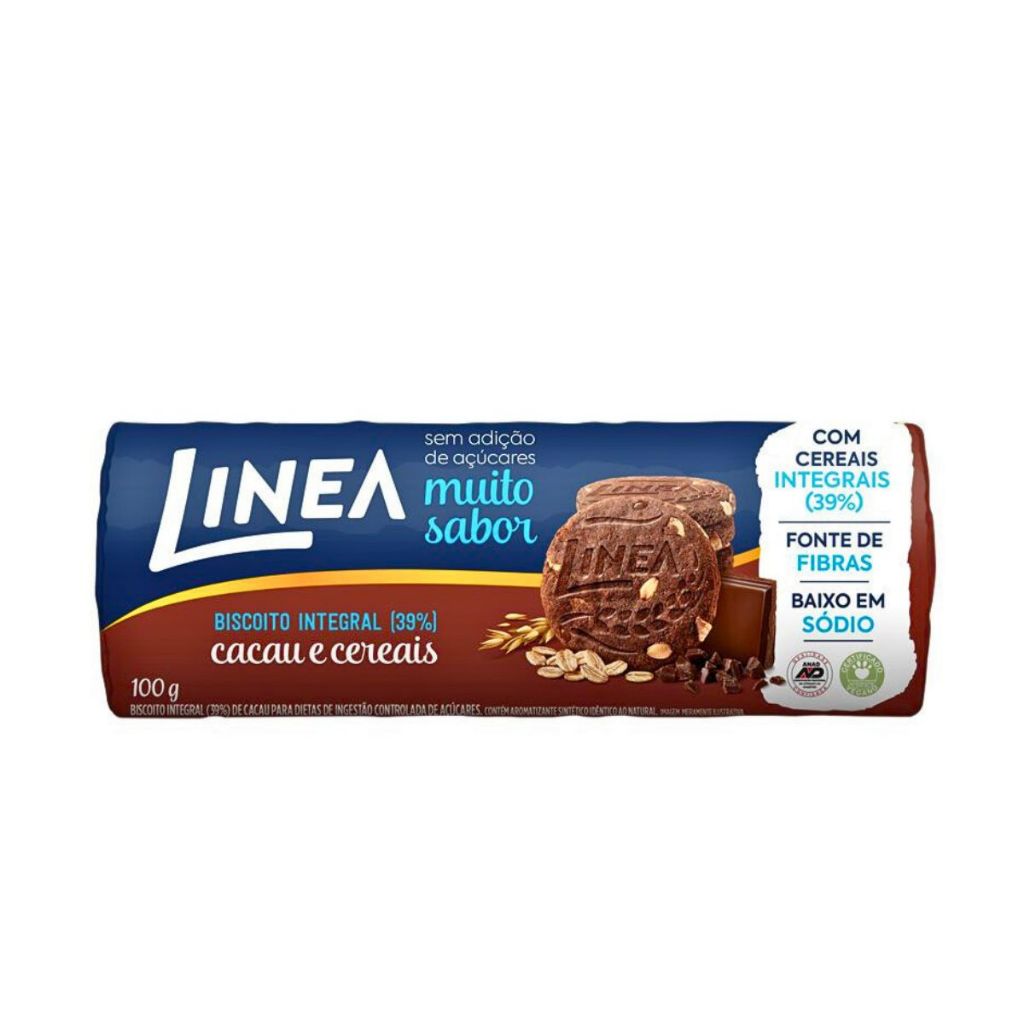 Biscoito Integral Cacau E Cereais Zero Adição De Açúcares Linea 100G