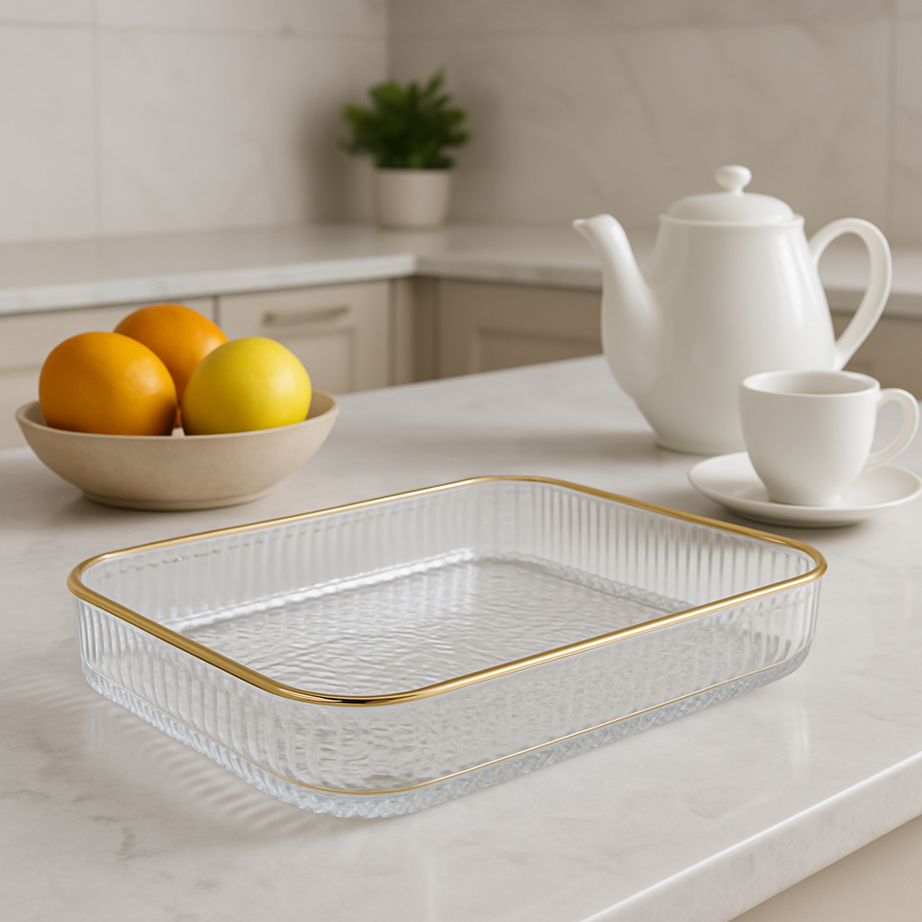Bandeja de Servir Sobremesa Bolo Borda Dourada Decorativa Mesa Posta Casa Cozinha Fruta Café