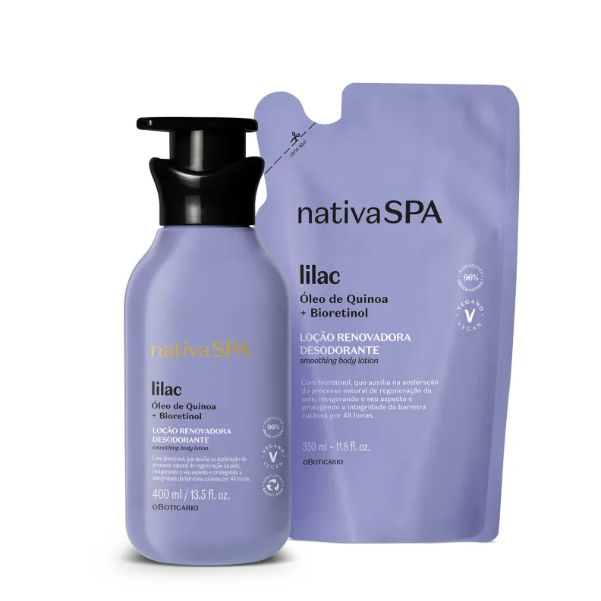 O bOTICARIO Combo Nativa Spa Lilac: Loção Corporal 400ml + Refil Loção Corporal 350ml