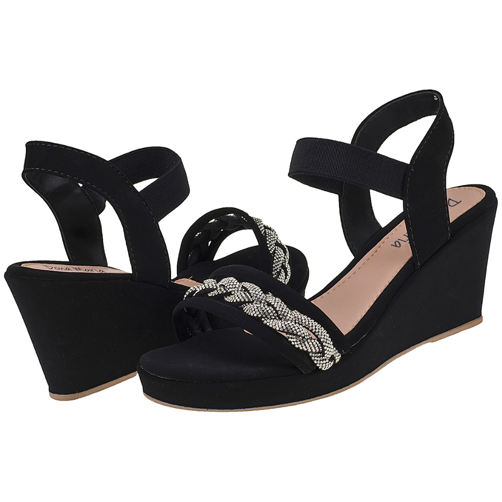 Sandália Salto Anabela Feminina com trança strass em Oferta na Shopee