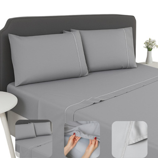 Jogo de Lençol 04 Peças Tecido Acetinado Micropercal 400 Fios Fronhas Ponto Palito em Oferta na Shopee