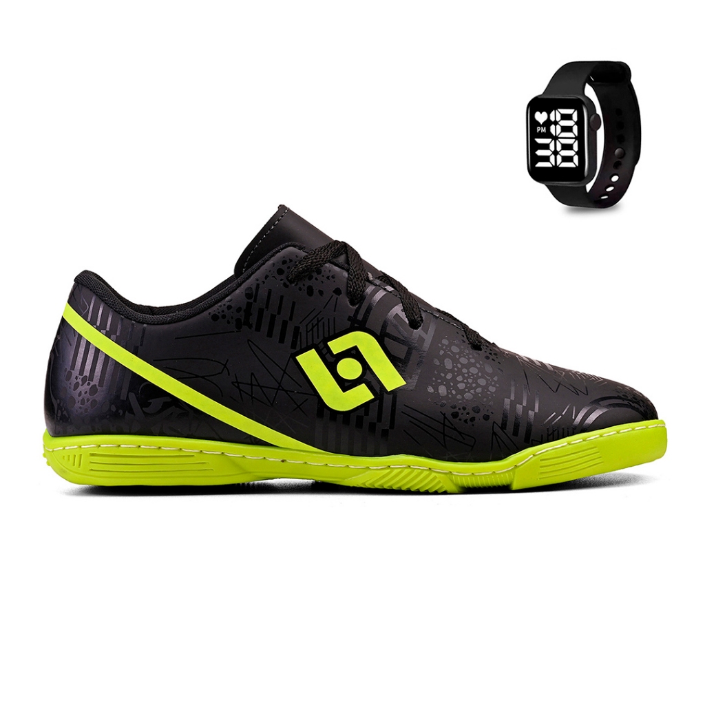 Kit Chuteira Masculina Indoor Quadra Futebol Salao Costurada + Relogio em Oferta na Shopee