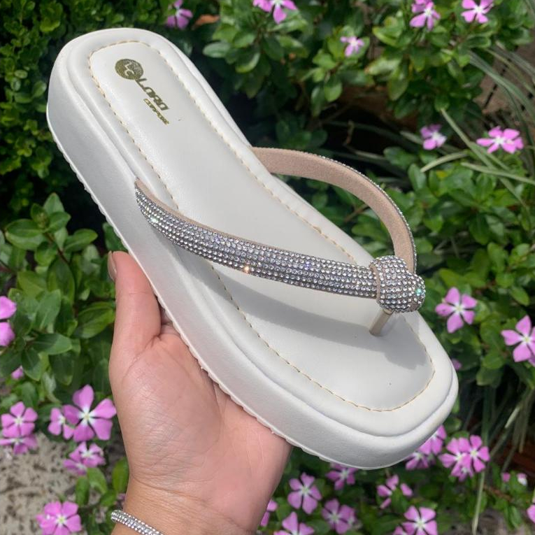 Chinelo Papete Feminino com Tira de Strass Original Sandália de Nó Confortável para o Fim de Ano em Oferta na Shopee