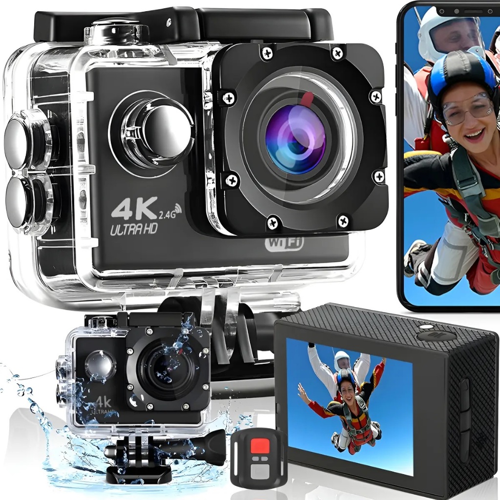 Câmera De Ação Sport 4k Wifi Full Hd 1 Baterias+ 64gb Prova D’água Filmadora, WIFI Integrado