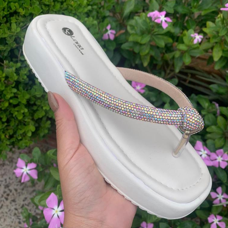 Papete Feminina Tira Strass Chinelo Dedo com nó Flatform Brilho Confortavél em Oferta na Shopee