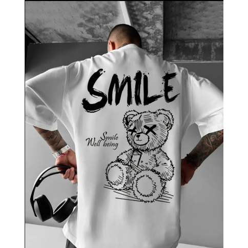 Camiseta Masculina Streetwear Smile Estampa Urso Lançamento