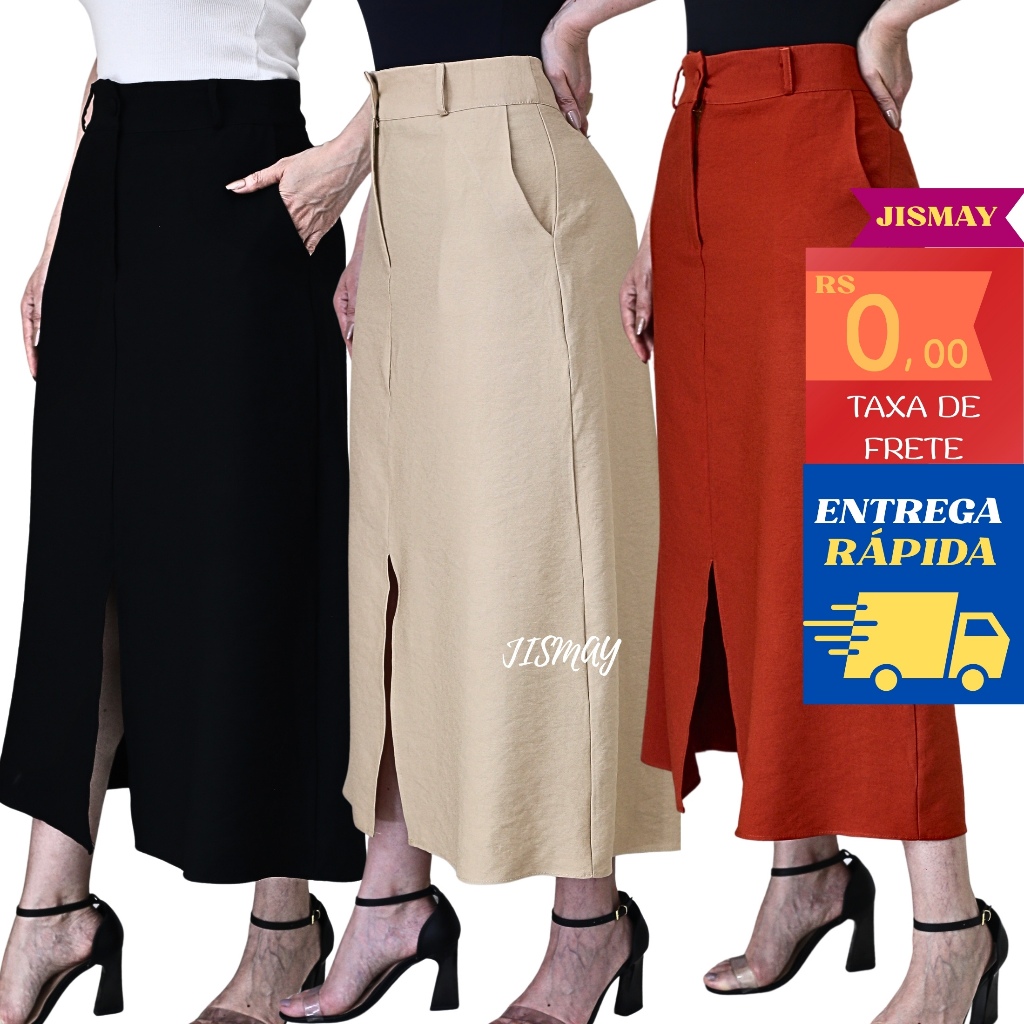 Saia Feminina Com Bolso  Afaiataria Marant Cintura Alta PROMOÇÃO