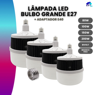 Lâmpada Led Bulbo 80w, 100w,150w e 200w Alta Potência Soquete E27 E40 Branco Frio Bivolt 110v|220v em Oferta na Shopee
