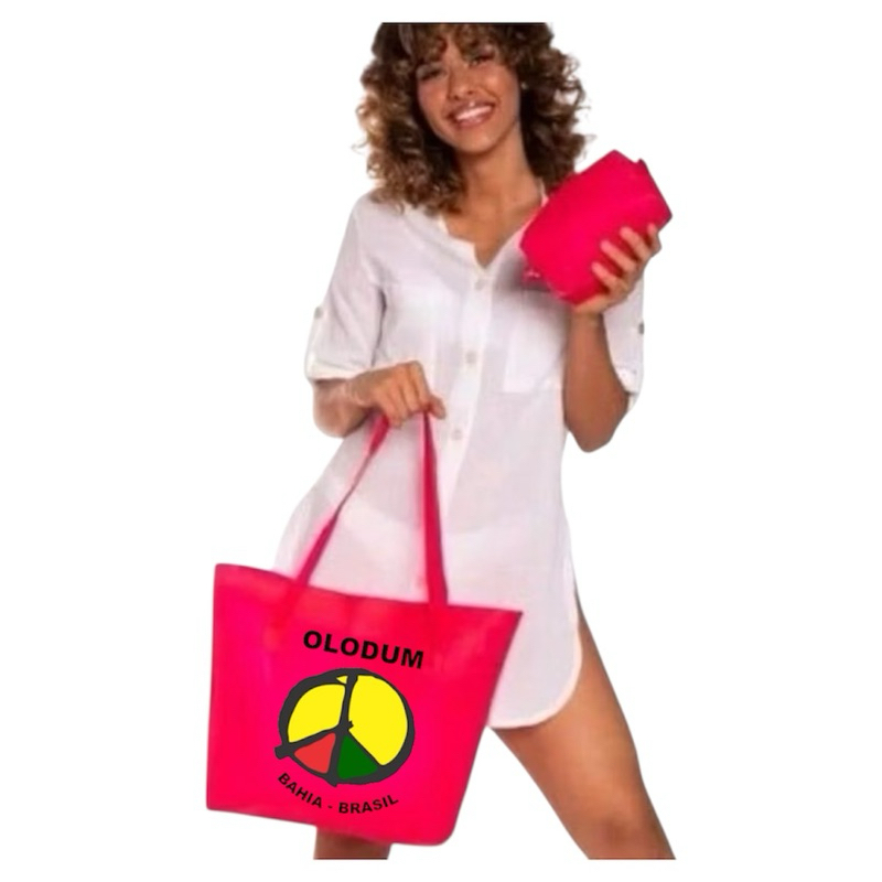 Kit BOLSA SACOLA+ Estojo Olodum Moda Praia Passeio Piscina Faculdade Parque Lançamento
