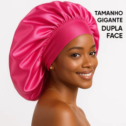 Touca de Cetim Gigante Dupla Face Com Faixa Larga Ajustável Anti Frizz