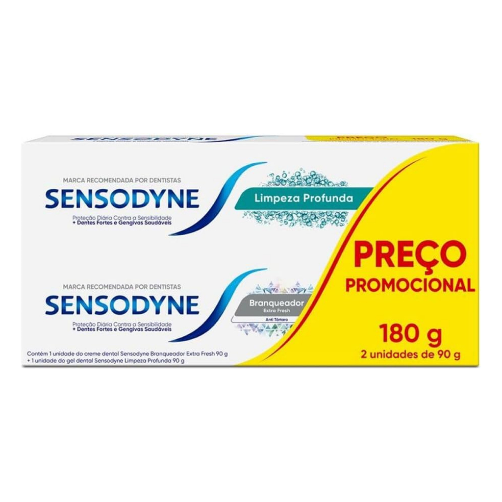 Kit Creme Dental Sensodyne Limpeza Profunda + Branqueador Extra Fresh 90g Cada em Oferta na Shopee