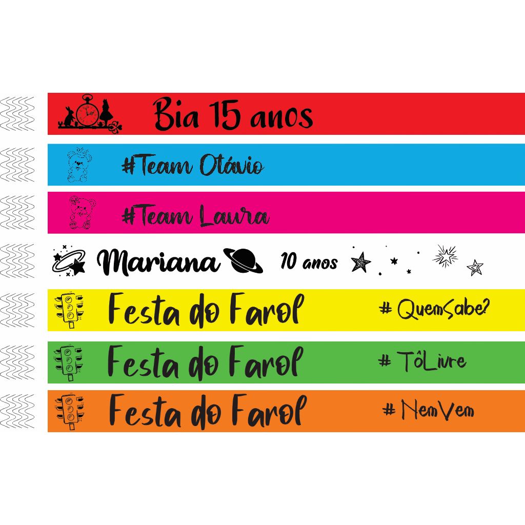 Kit Pulseira Personalizada de Identificação Carnaval Festa Show Balada Evento Aniversário Casamento Congresso 15 anos