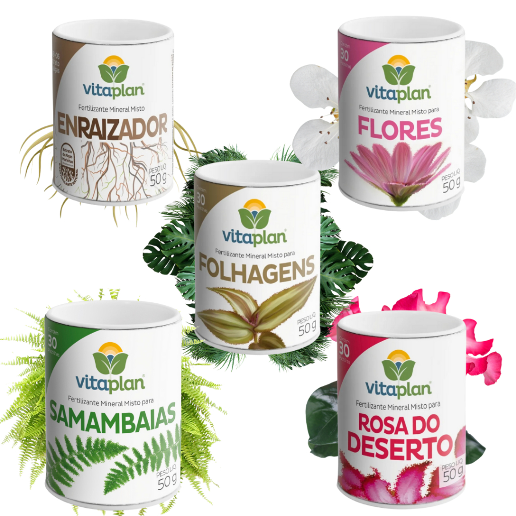 Kit Fertilizante Pastilhas Flores, Folhagens, Enraizador, Orquídeas, Samambaia e Rosa do Deserto Vitaplan