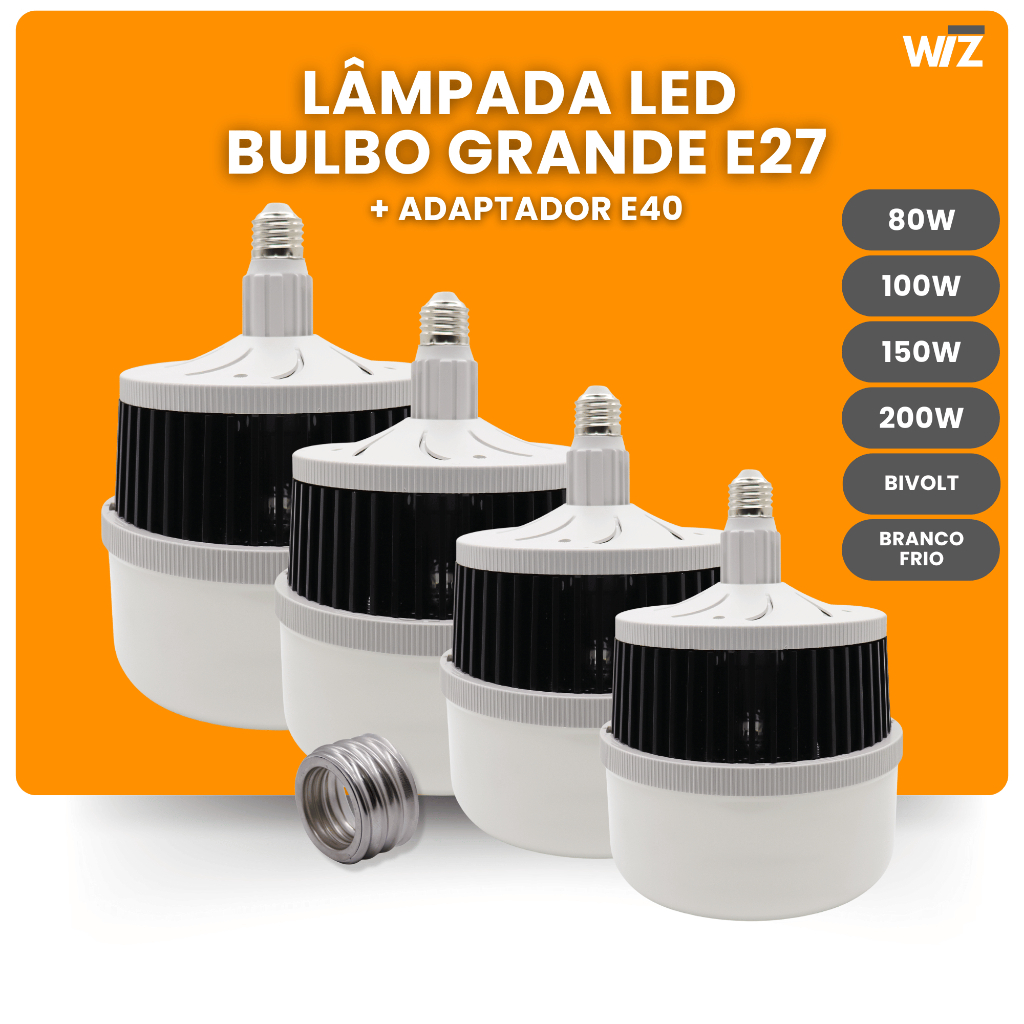 Lâmpada Led Bulbo 80w, 100w,150w, 200w Soquete E27 E40 Luz Branco Frio 110v|220v Bivolt