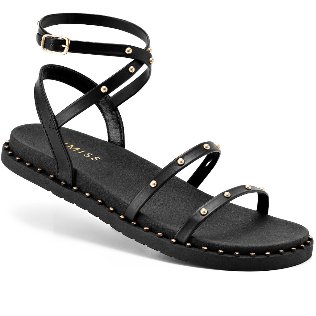 Sandália Feminina Papete Lumiss Confortável Blogueira Tachas Preto em Oferta na Shopee