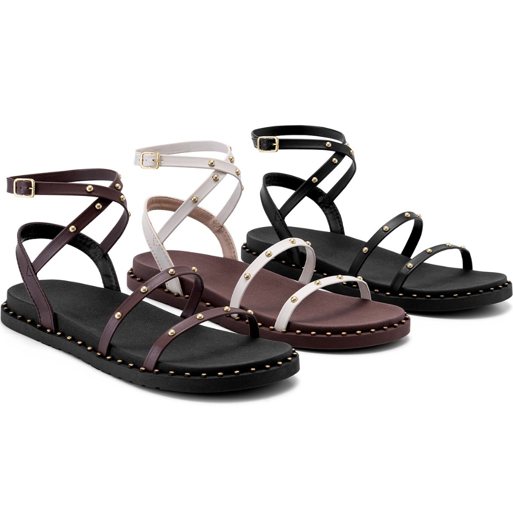 Sandália Papete Feminina Lumiss Tachas Confortável Blogueira