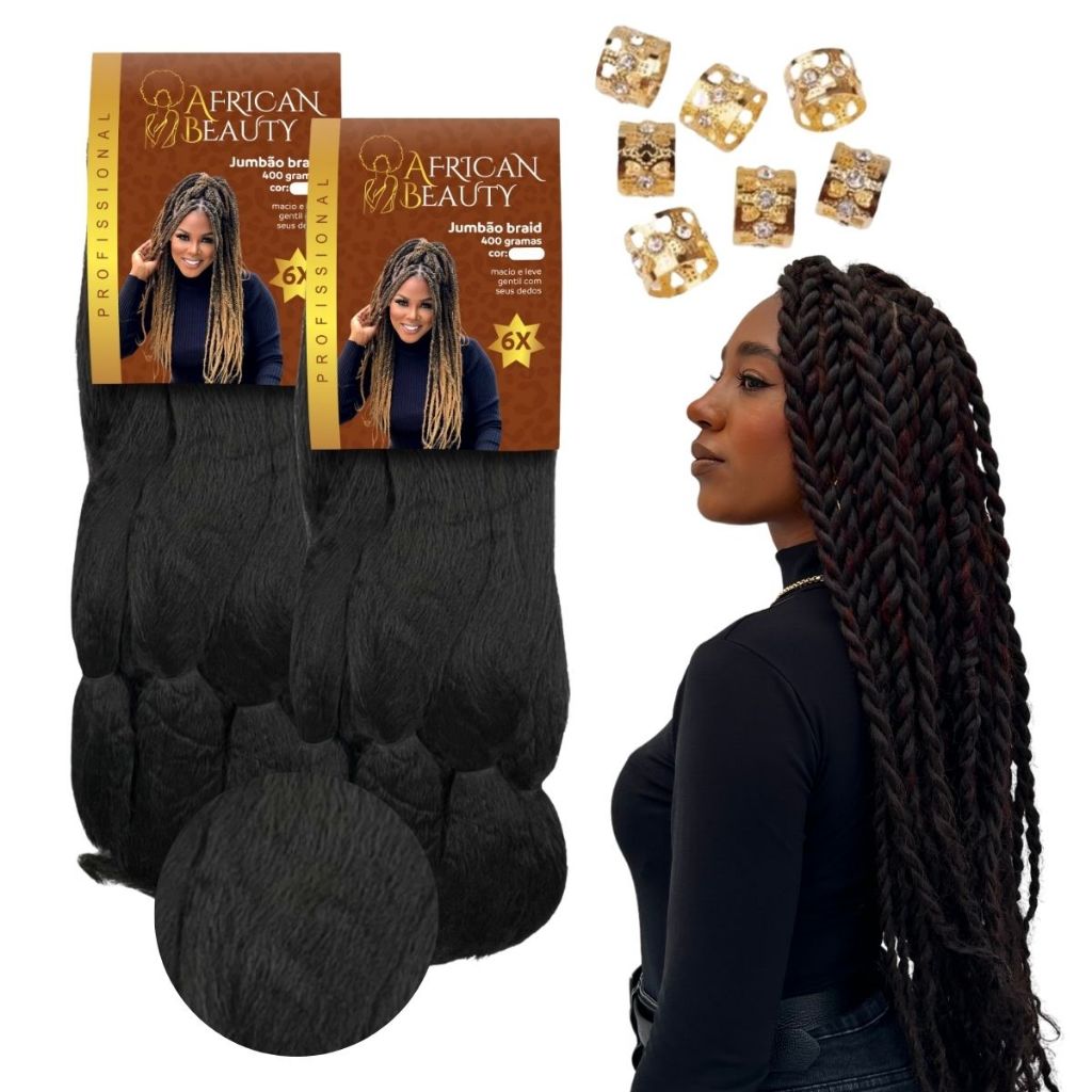 Kit 2 Jumbo African Beauty p Tranças Box Braids Cabelo Crochet Aplique Afro Gypsy