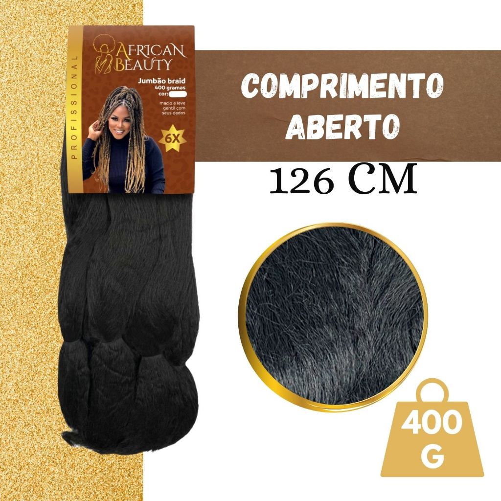 Kit 2 Jumbo African Beauty p Tranças Box Braids Cabelo Crochet Aplique Afro Gypsy — imagem 2 de 2