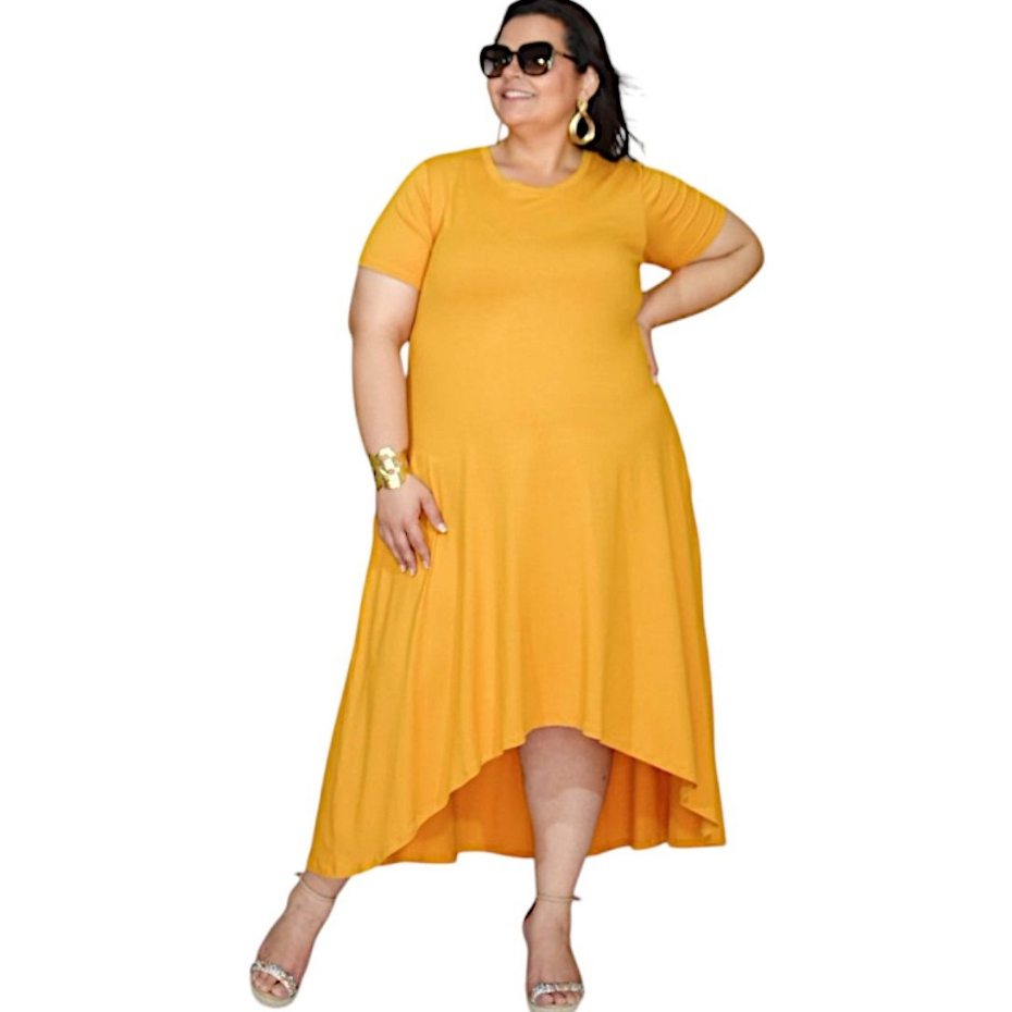 Vestido Mullet Feminino Viscolycra Com Bolsos Evangélico Midi Elegante Confortável Moda Plus Size Batismo Culto Casual