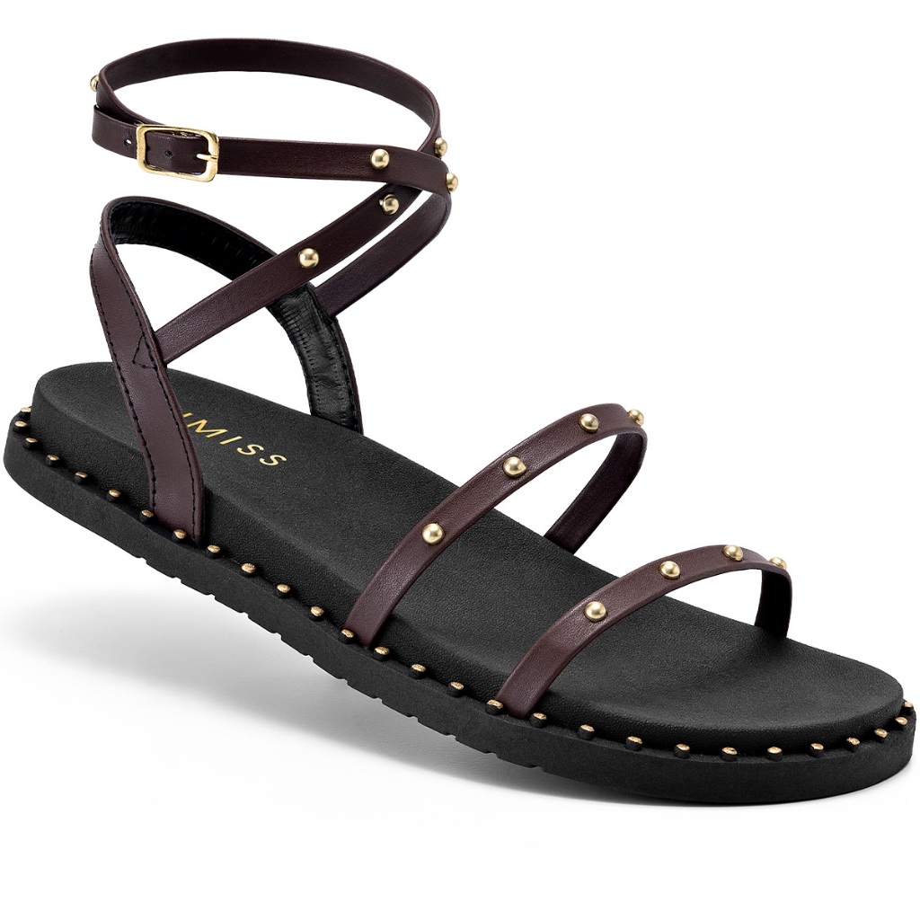 Sandália Feminina Papete Lumiss Confortável Blogueira Tachas Marrom em Oferta na Shopee