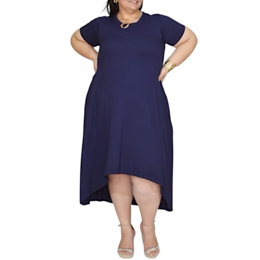 Vestido Feminino Plus Size Mullet Manga Curta Viscolycra Premium Elegante Evangélica Festa Casamento Confortável