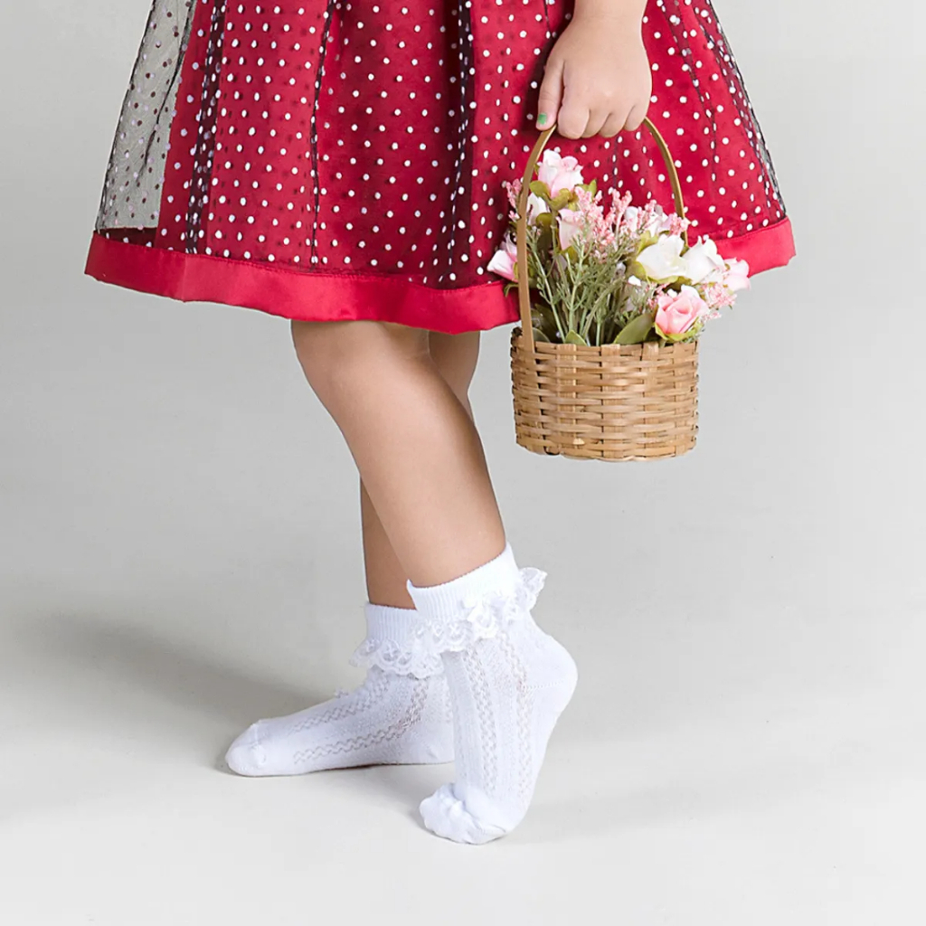 Meia Infantil Menina Rendinha Batizado Branco em Oferta na Shopee