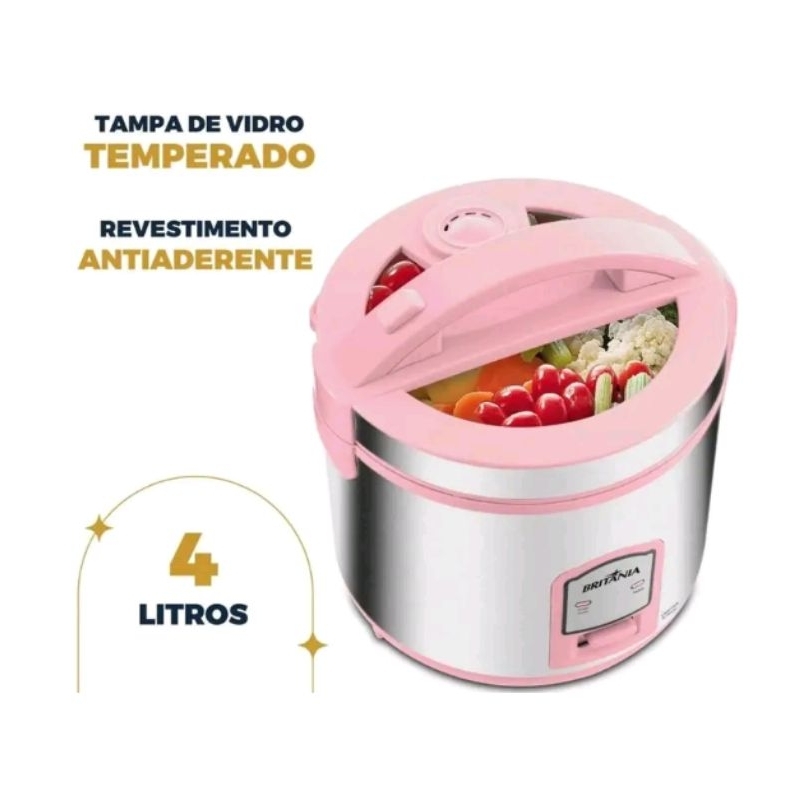 Panela de Arroz Elétrica Rosa Britânia 10 Xícaras Bpae10C