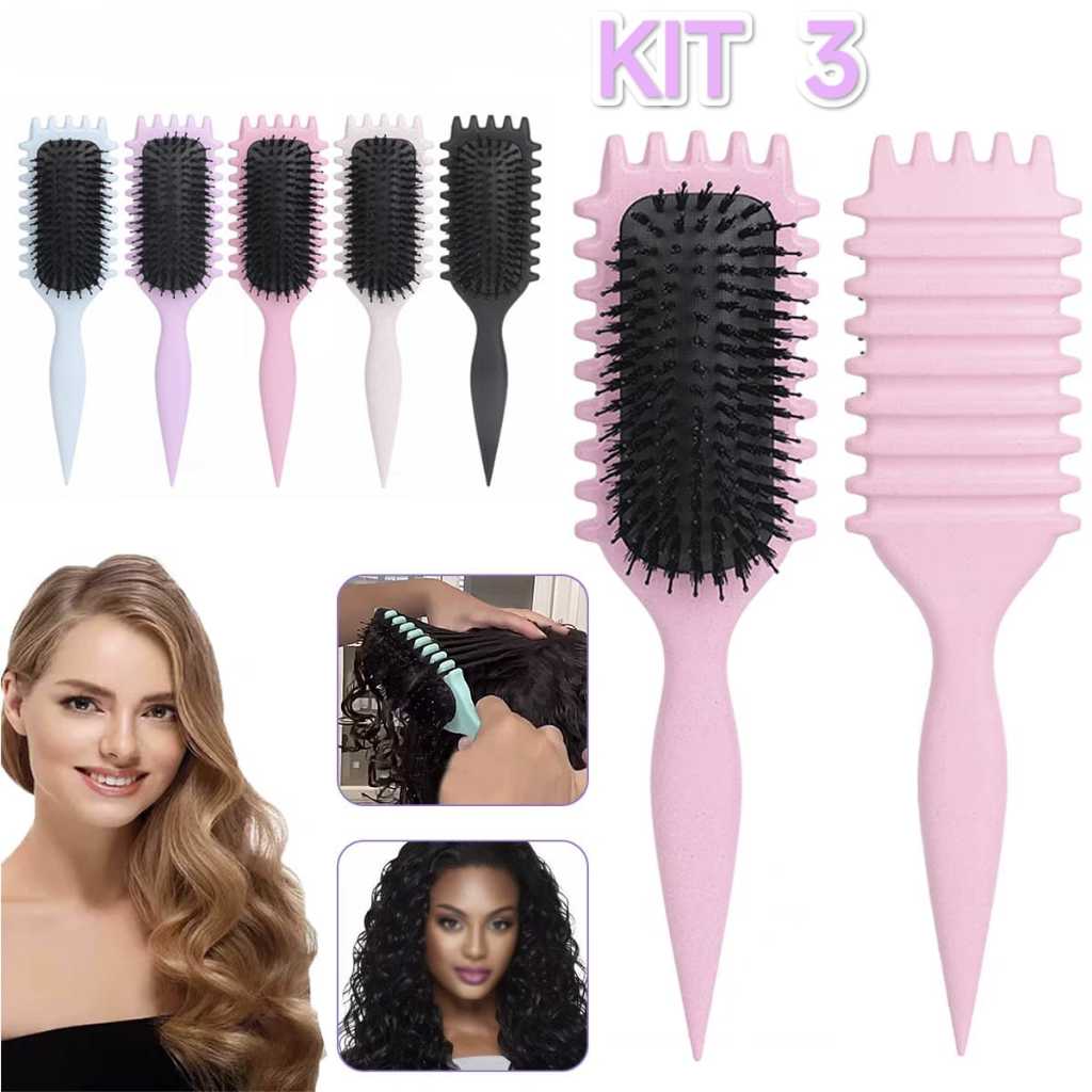 Kit 2/3 Escova De Ondulação De Cerdas De Javali-Com Pontas Para Reduzir Puxar E Separar Cachos Perfeitos em Oferta na Shopee