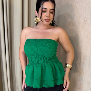 Blusa tomara que  caia ESTILOSA  elastex   com babado no duna qualidade premium acabamento perfeito verão ELEGANTE em Oferta na Shopee