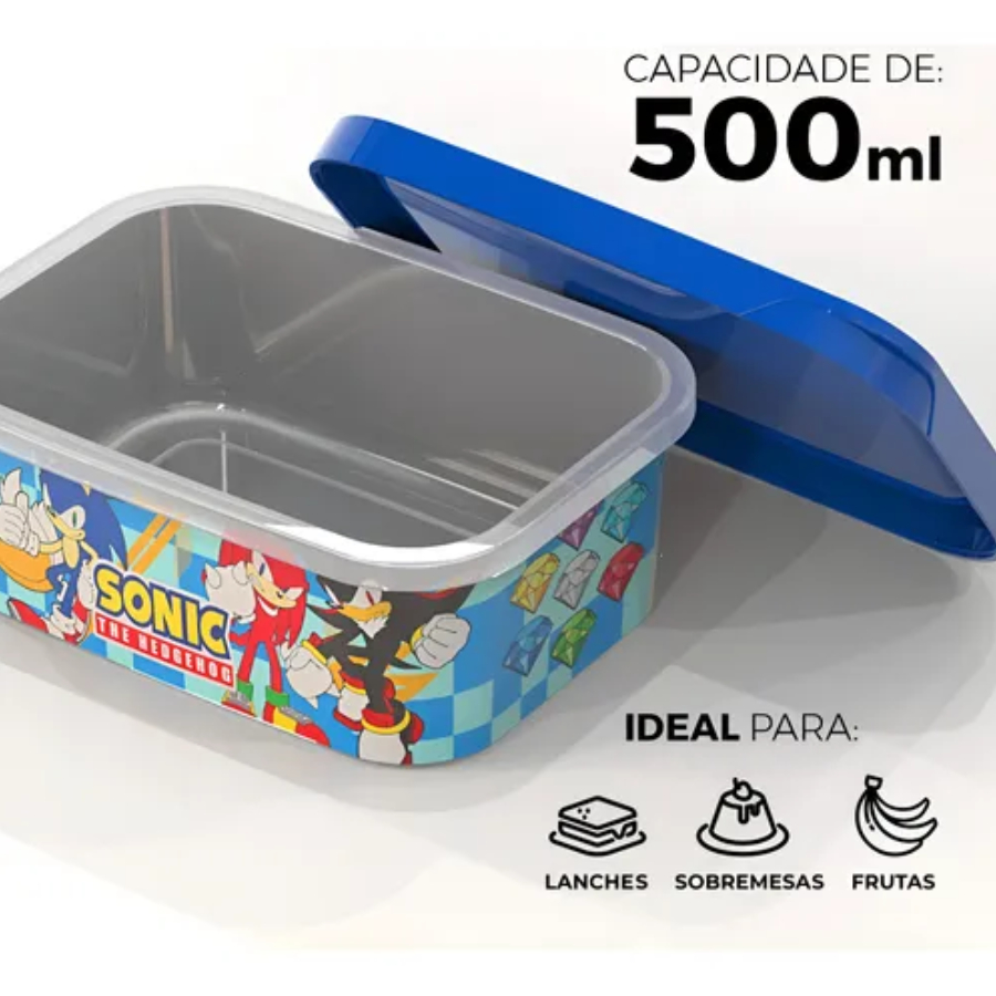Pote Retangular 500ml Lancheira Infantil Hermético Mantimentos Plástico