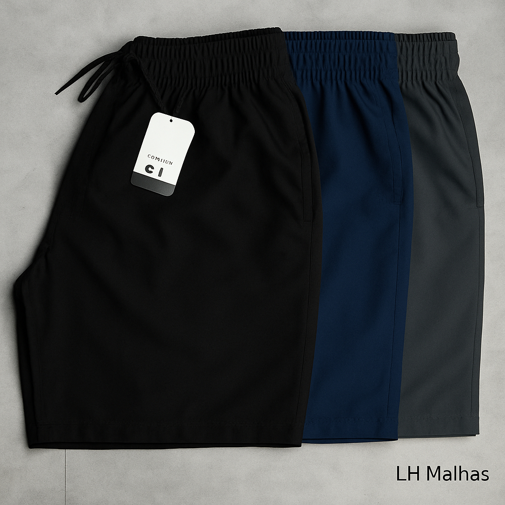 Kit 3 Bermuda Masculina Tactel/Elastano Plus Size – Conforto e Estilo