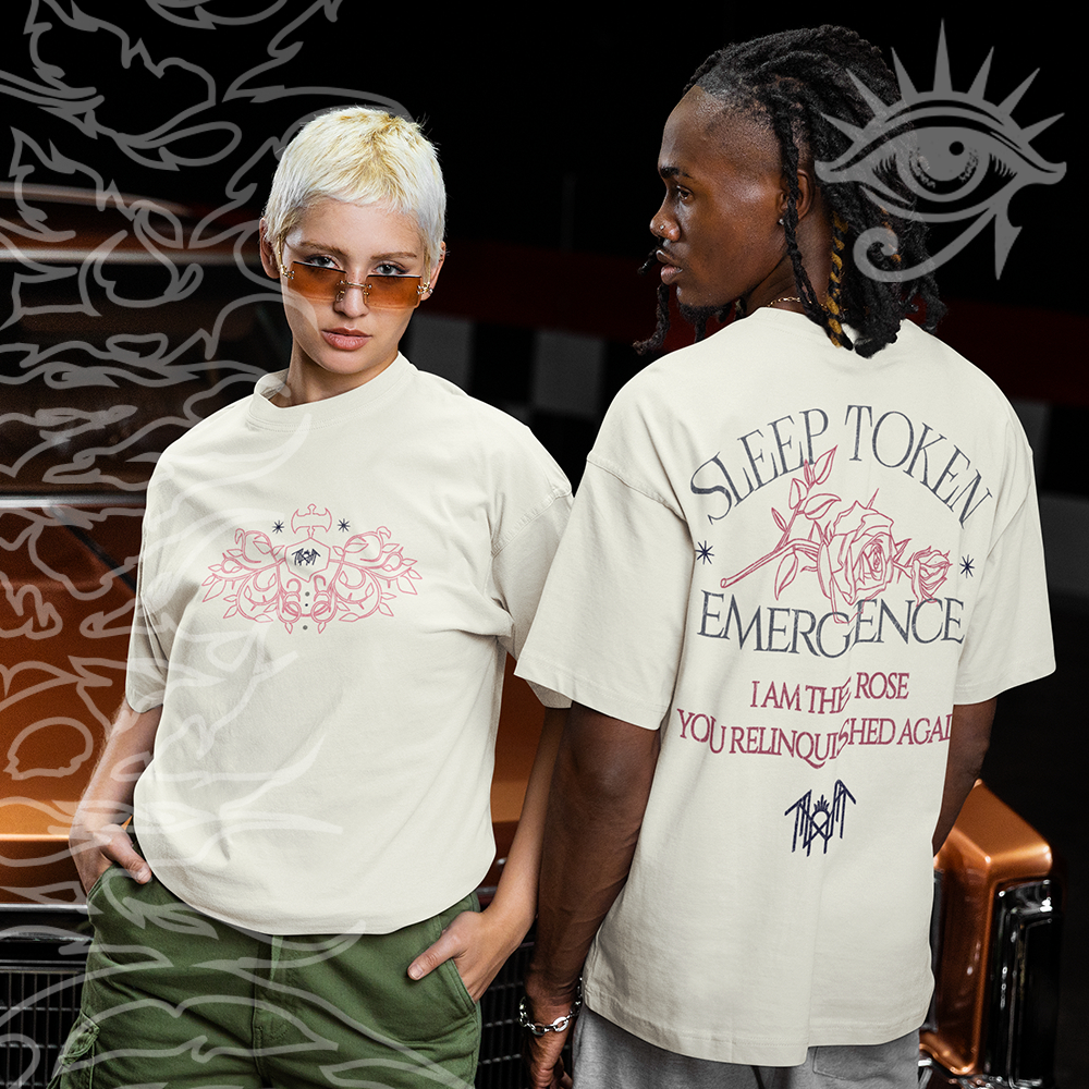 Camiseta Basica e OVERSIZED Sleep Token Emergence Rose Banda Rock Tour Unissex - Darknezz