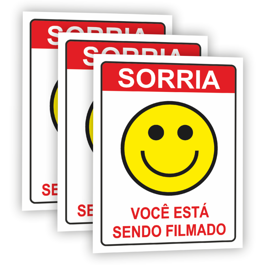 Placas Sorria voce esta sendo filmado Ambiente monitorado Monitoramento 24 horas Plaquinhas
