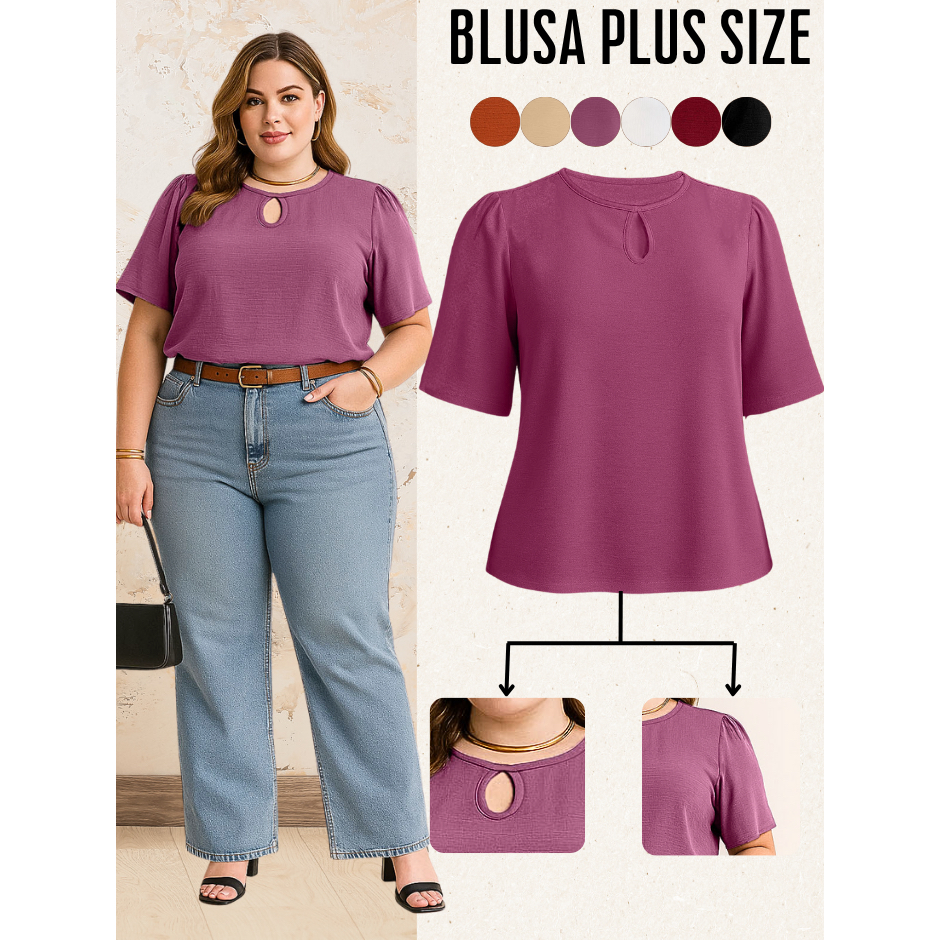 BLUSA PLUS SIZE FEMININA GRANDE BASICA BLUSAS FEMININAS BLUSINHA FEMININO MODERNA BUFANTE DUNA PREMIUM MODA VERÃO LUXO