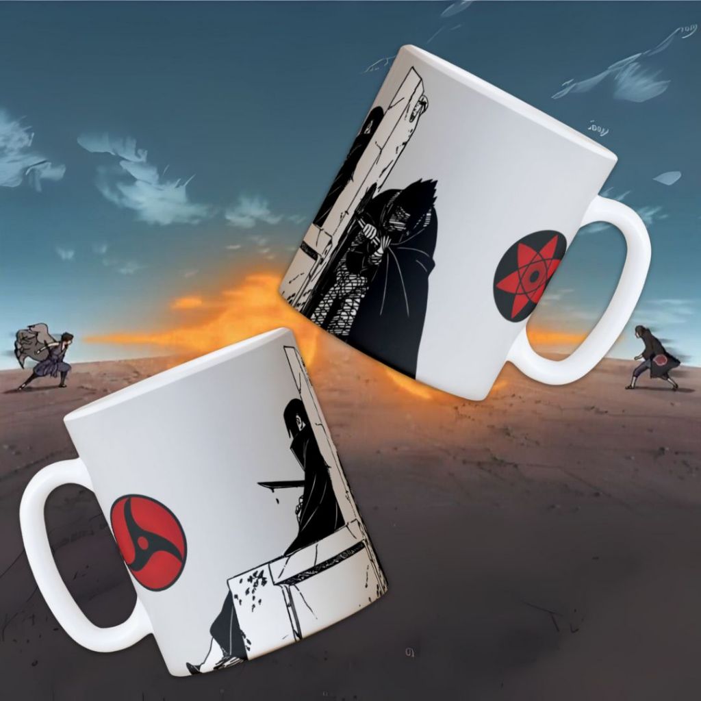 Caneca Último Suspiro de Itachi Uchiha Sasuke Uchiha - Mangekyō Sharingan Exclusivo Anime Naruto