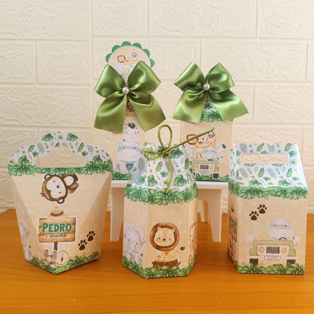 Kit Personalizados Safari Menino (Pegue e monte) Lembrancinhas Caixinhas para Festa Infantil  Aniversário