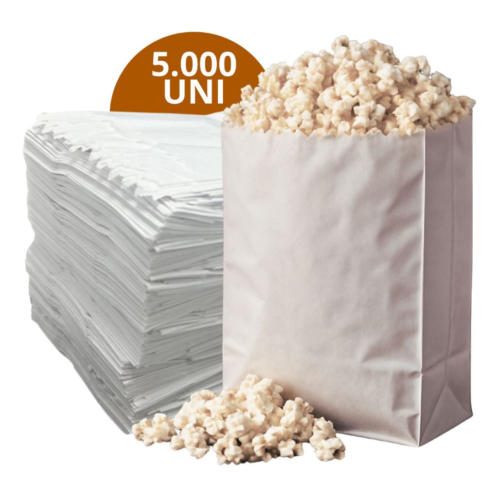 Saco Papel Mono Pipoca Número 2 Tamanho Descartável Branca Lisa Pacote Quantidade 5.000 Unidades