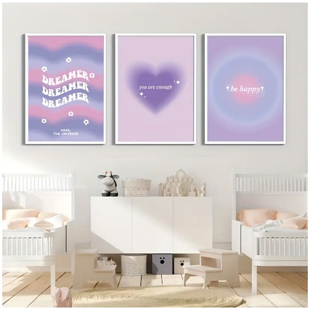 Imagem Quadro Decorativo  afirmação espiritual em gradiente roxo, 3 peças, pôsteres e impressões nórdicas,