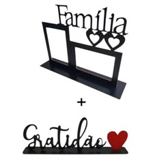 Porta Retrato Duplo 2 Fotos Família 10x15 MDF Decoração Mesa Sala Quarto Presente Palavras Gratidão Base