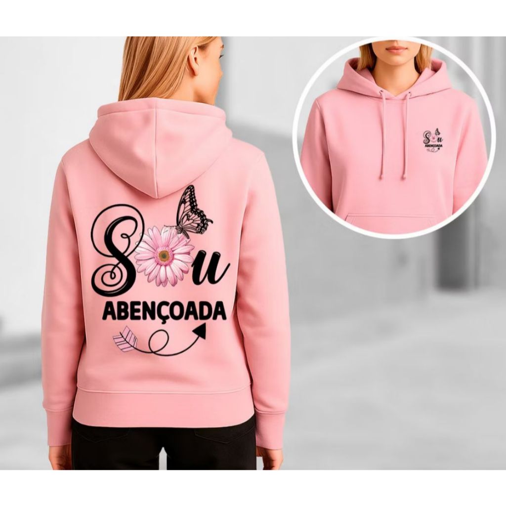Moletom Feminina Gospel Estampa Sou Abençoada Borboleta Butterfly Flor P ao GG