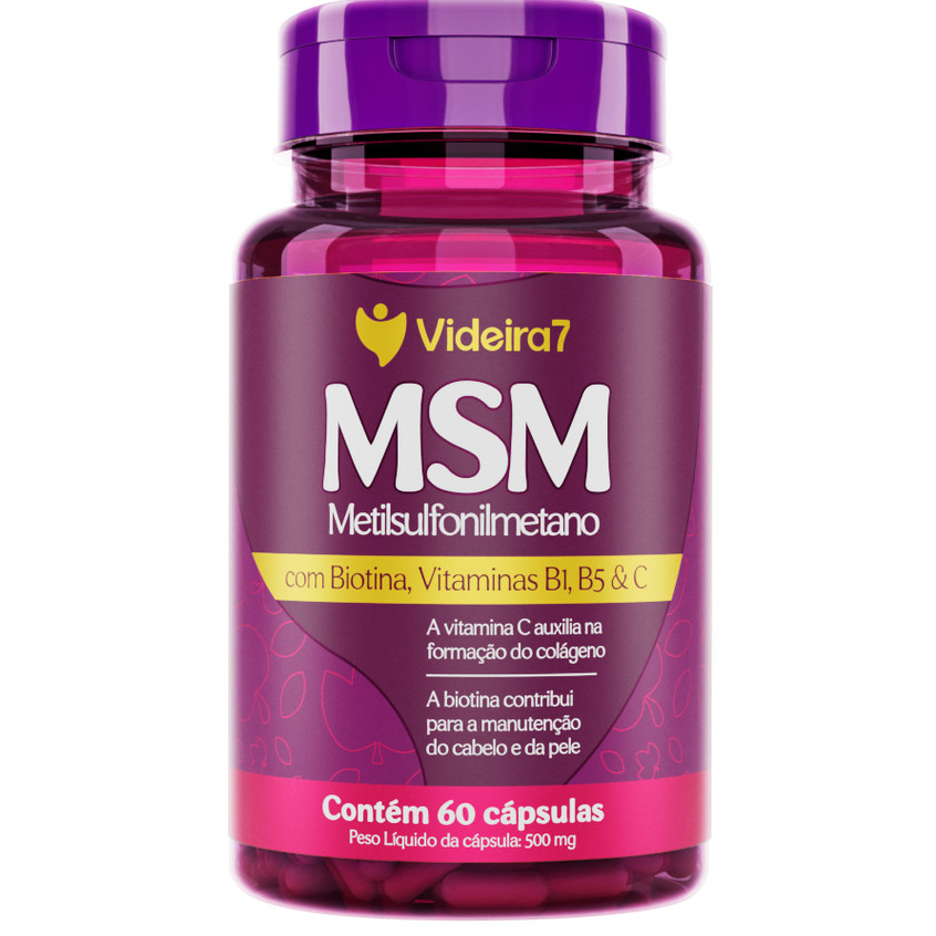 MSM Metilsulfonilmetano c/ Biotina e Vitaminas 500mg – 60 Cápsulas | Videira7
