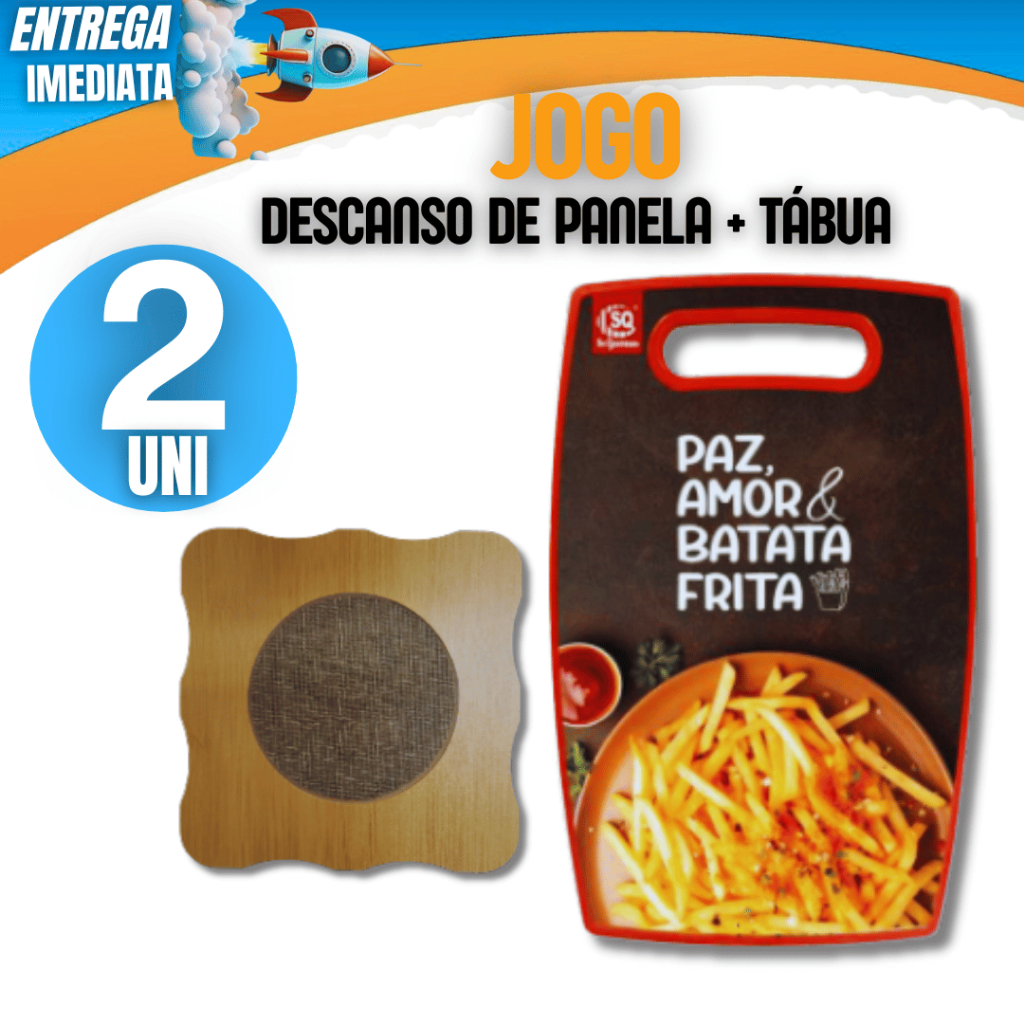 KIT 02 Peças -  Tabua Estampada Casa Cozinha Vaiáveis Utilidades + Descanso de Panela Resistência Durabilidade